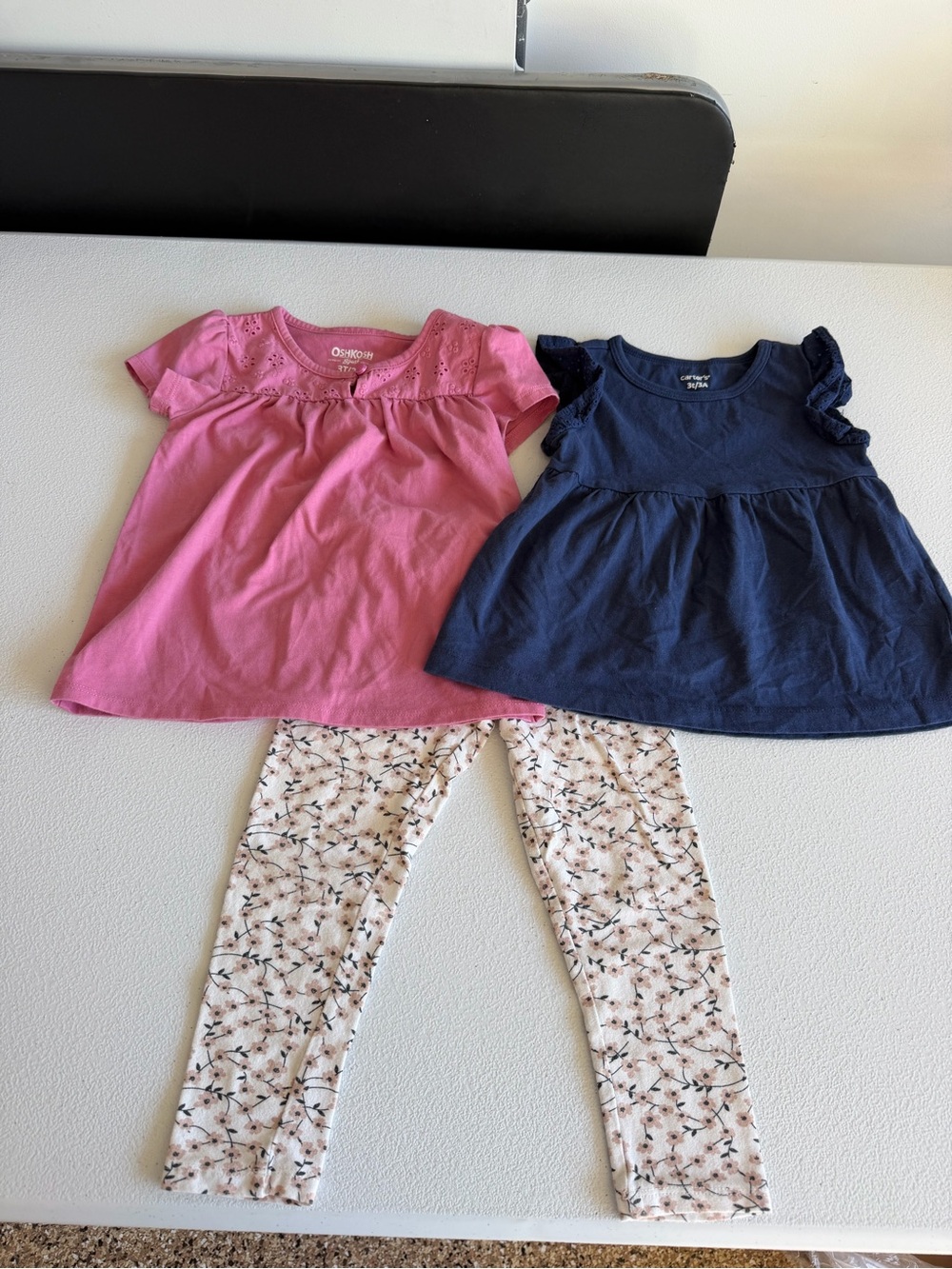 Pink & Navy Girls Tops with Floral Leggings